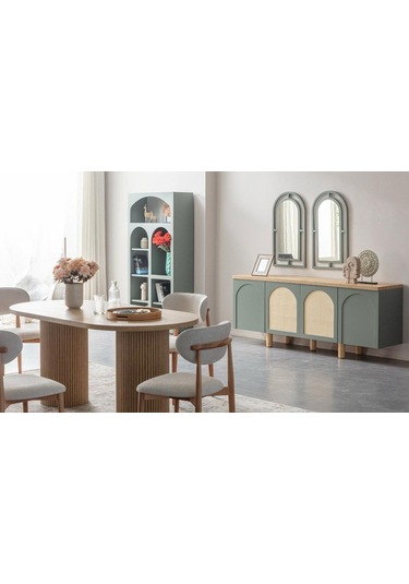 Alva Bohem Natural Ahşap Masa Sandalye Takımı 80x180 Natural