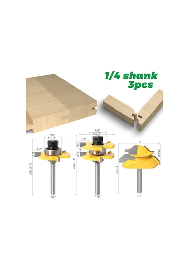 Monyee Ahşap İşleme Uç Takımı: 3'lü T Tipi + 45 Derece Kontrprez Uçları, Keskin Keso, Ahşap-mdf-plywoo