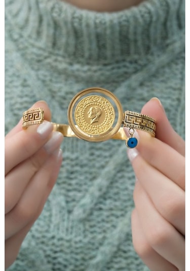 Yarım Altınlı Cam Çerçeveli Grek Kelepçe Çok Renkli