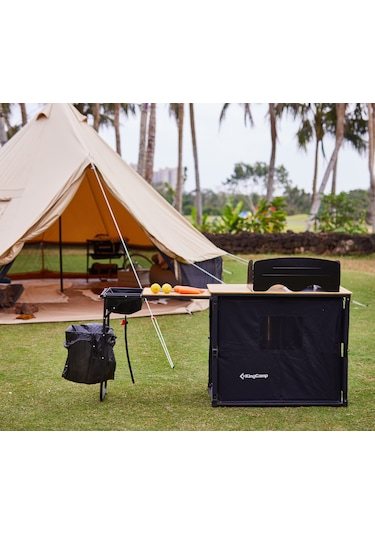 Kingcamp Premium Camp Kitchen Station Bambu Portatif Kamp Mutfağı Ahşap - Siyah