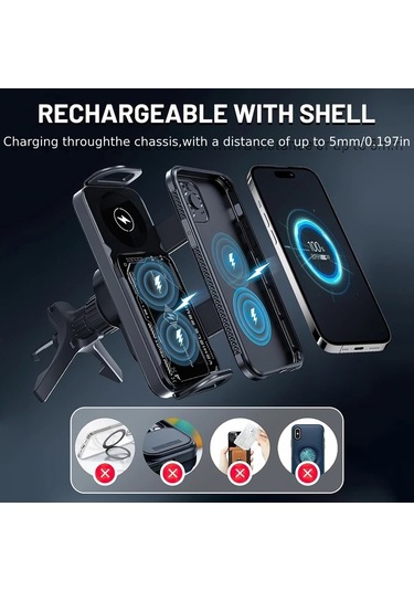 Topshop1 Gri Ynf Kablosuz Araç Şarj Cihazı 15w Hızlı Şarj 3ü 1 Arada Otomatik Sıkma İphone Samsung Uyumlu