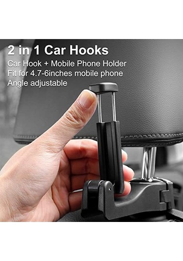 Vkemall Araba Organizatörü: 2'li Kanca + Telefon Tutucu, 33 Kg Yük Kapasitesi, Evrensel Uyum, Sessiz Ve Sağlam Abs Malzeme İle Bagaj Düzenleyici