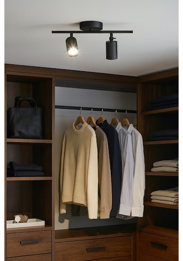 Spoti 2'li Siyah Renk Beyaz Işık Modern Tasarım Cafe - Mutfak - Banyo Spot Ledli Sıralı Avize Siyah