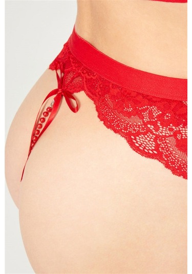 Kırmızı Dantelli Taş Detaylı Kadın Jartiyer Kırmızı