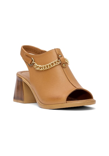 Pierre Cardin Pc-54632 Kadın Hakiki Deri Topuklu Sandalet Taba Taba
