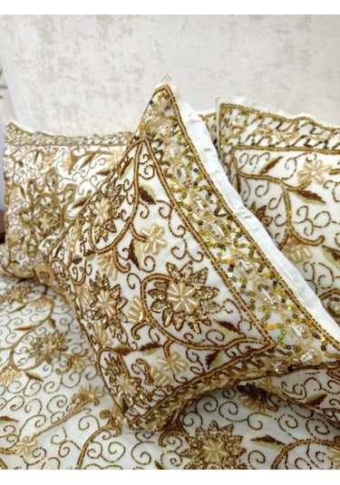 Pullu Boncuk İşlemeli Otantik Çift Kiş Yat Örtüsü 240x270 -gold Gold
