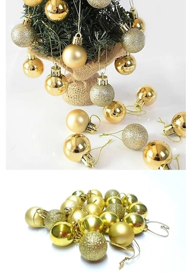 Gold 6lı Yılbaşı Top Süs 4cm Çam Ağacı Süsleri Noel Dekorasyonu T
