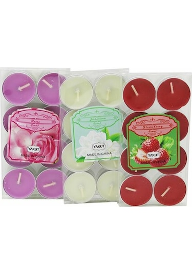 Lunaev Renkli Tea Light 8 Parça Mum Çilek Kokulu Açık Ahşap
