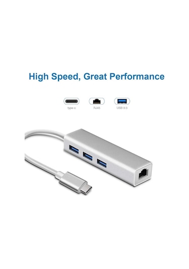 Usb Type C Ethernet 1000mbps - 1 Gigabit Rj45 Adaptör Ve 3 Usb