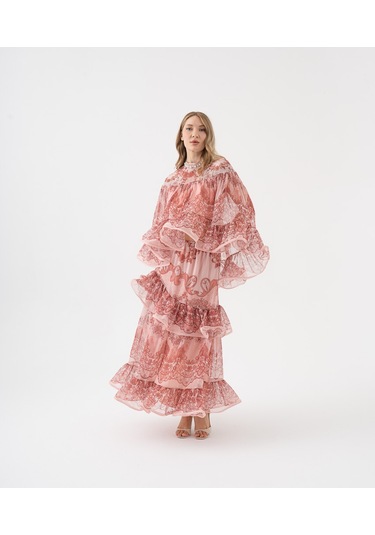 Dantel Desenli Katlı Şifon Volanlı Bluz SOMON