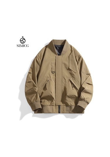 Erkek Ceket Dik Yaka Bol Büyük Beden Nefes Alabilen İş Giyim Beyzbol Ceketi Günlük Erkek Üstleri Kahverengi