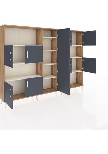 Arges Dolap 10 Raflı 9 Kapaklı 220x30x163 Çam-antrasit/aytaşı Çam-antrasit/aytaşı