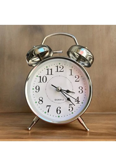 Gümüş Metal Alarmlı Masa Saati Çok Renkli