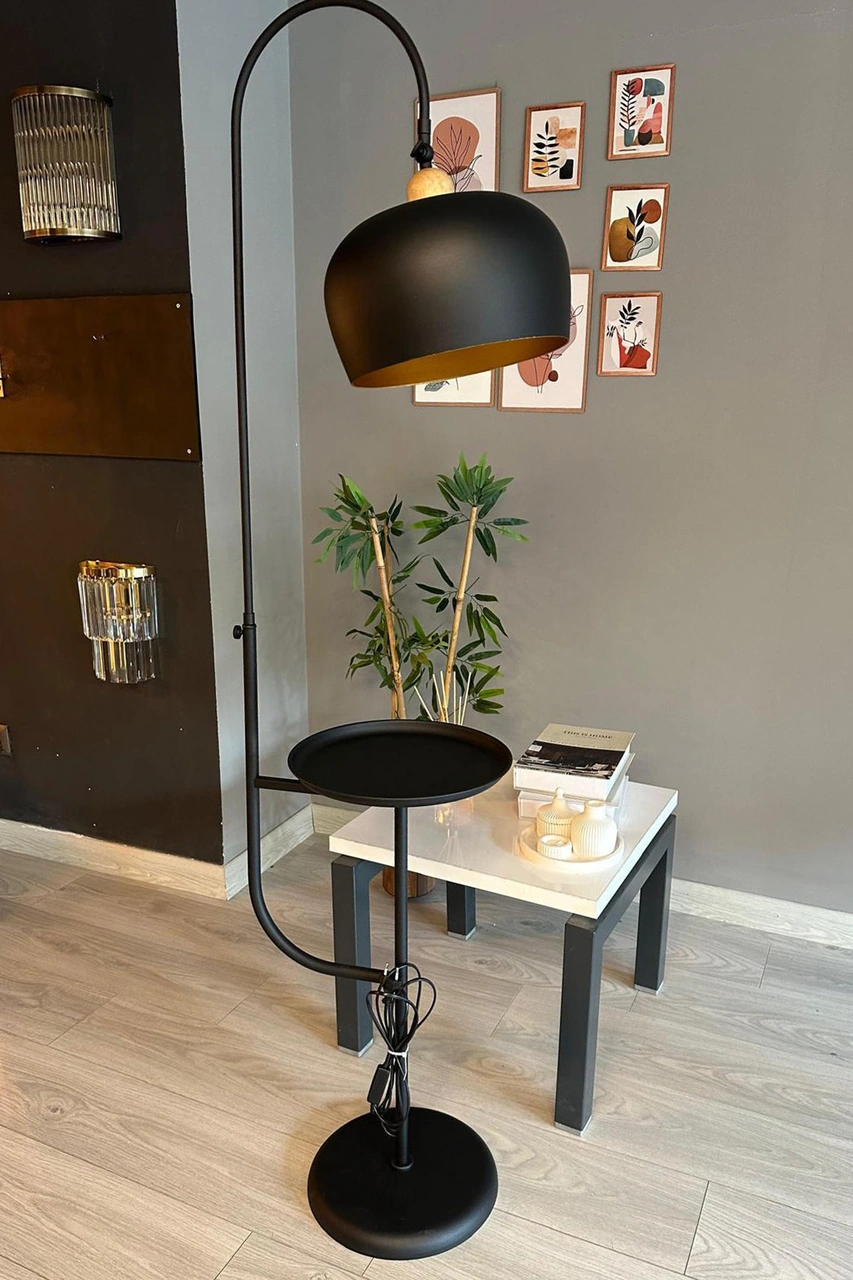 Lambader Siyah Hareketli Başlık Sehpalı Modern Dekoratif Metal Oturma Odası Çalışma Odası Zemin Siyah