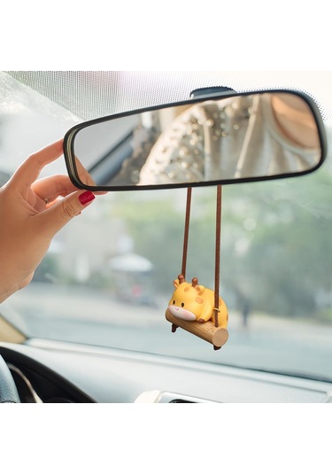 Samdoo Beyazinek Köpek Figürlü Araba Geribakış Aynası Süs, Kadın Ve Çocuklar İçin Araç Dekorasyonu