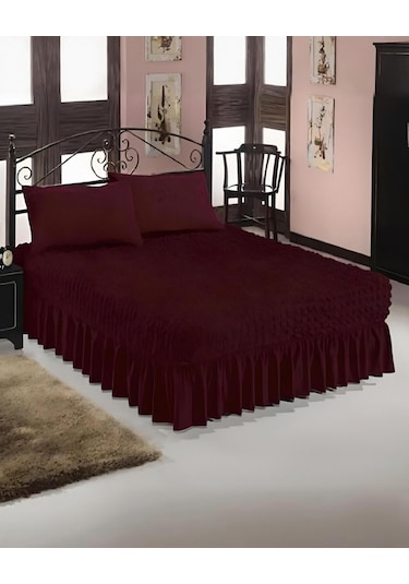 Etekli Çarşaf Yatak Örtüsü Bürümcük Kumaş Lastikli 1 Adet Bordo Bordo