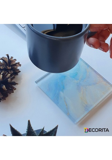 Decorita Cam Bardak Altlığı 4'lü Takım Supreme Mermer Çok Renkli