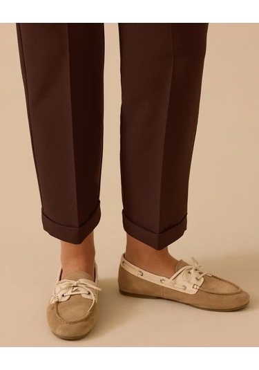 Büyük Beden Duble Paçalı Cepli Pantolon Gala-xi Kahverengi