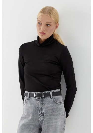 Balıkçı Yaka Uzun Kollu Body Siyah Siyah