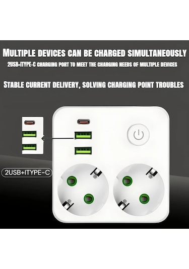 Honeybeeshop Beyaz Ql 86u Usb Priz Uzatıcı 3 Usb Portlu 1 Usbc 2 Ac Coklu Cikisli Asiri Gerilim Koruyucu Ev Ofis Kolej Icin Duvar Prizleri