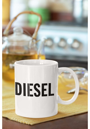 Diesel Baskılı Porselen Kupa Bardak Beyaz