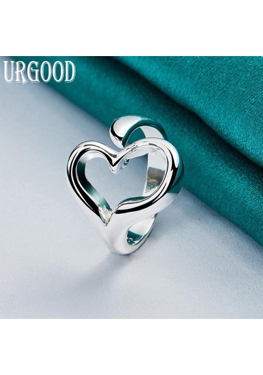 925 Ayar Gümüş Ayarlanabilir Kalp Yüzük Romantik Hediye Moda Takı