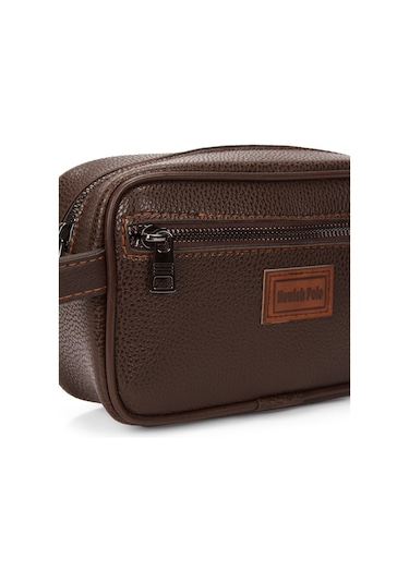 Newish Polo Erkek Kahverengi Deri Portföy Clutch Traş Kozmetik Bakım Ve Günlük El Çantası New269 Kahverengi
