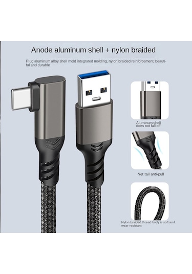 Oculus Quest İçin 1/2 0.5 M Usb-a - Usb-c Kablosu 3a Usb3.2 Gen2 Hızlı Şarj Bağlantı Kablosu Vr Kulaklık 10 Gbps Veri Aktarım Kablosu