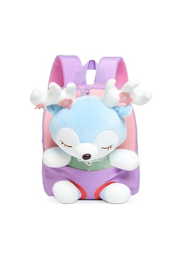 Karikatür Peluş Bölünmüş Geyik Sevimli Çocuklar Küçük Sırt Çantası-mor Mor