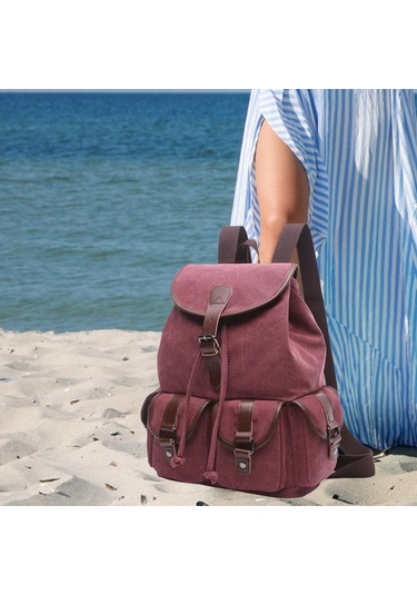 Suntek Kanvas Sırt Çantası Okul Yürüyüş Satchel Çanta Kırmızı