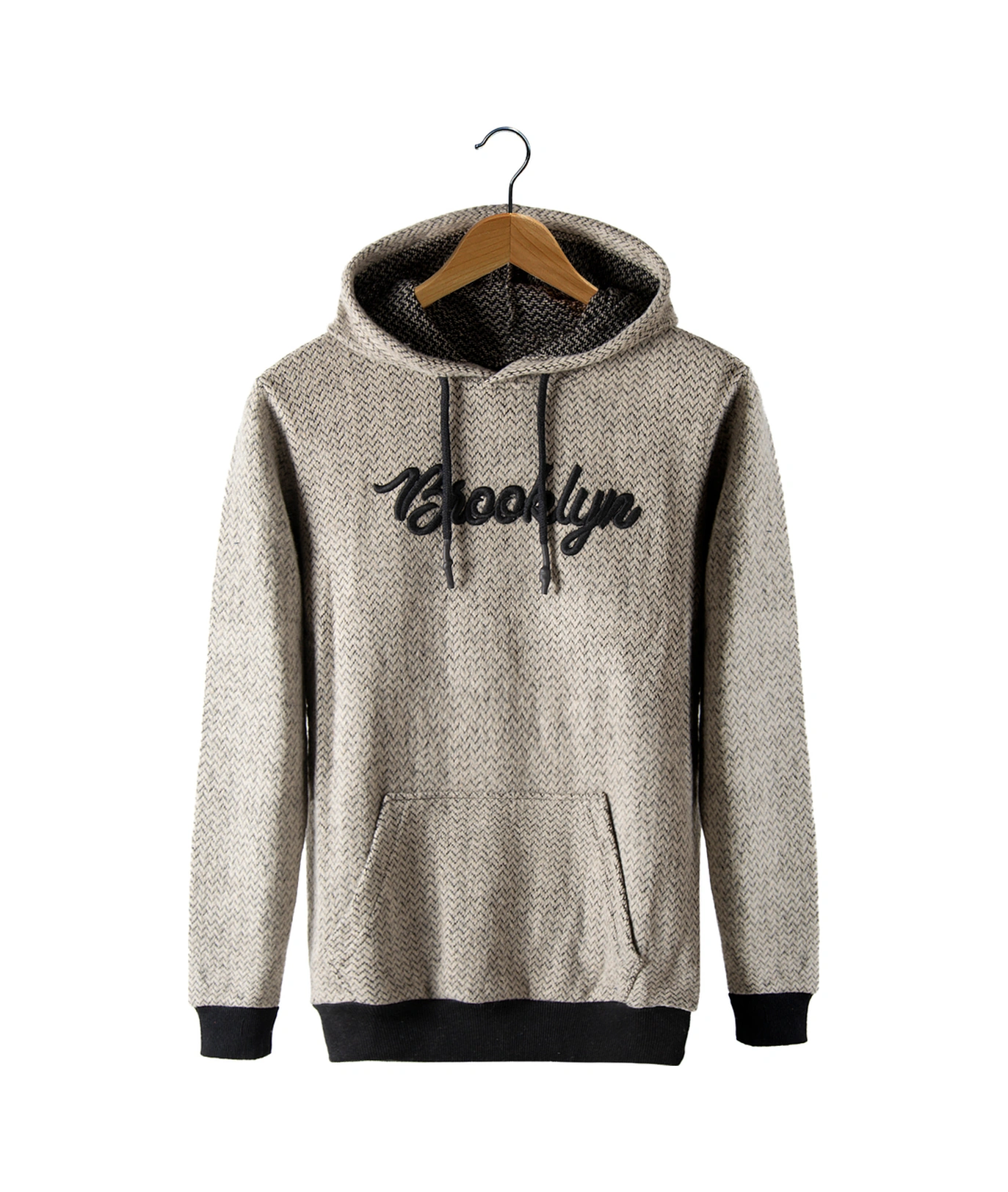 Veaven Erkek Bej Kapüşonlu Kanguru Cepli Sweatshirt Bej1