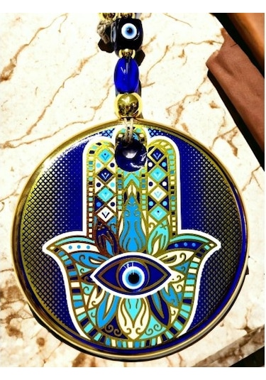 Yaldızlı Mavi Renk Fatma Ana Eli Duvar Süsü Cam Duvar Dekoru