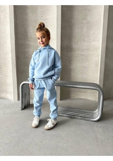 Üç İplik Kapüşonlu Şardonlu Takım Krem - Yeşil