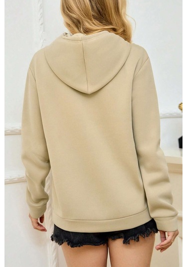 Kalp Baskılı Oversize Sweatshirt Bej