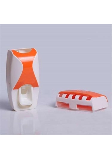 Turuncu Otomatik Tembel Diş Macunu Dispenseri 5 Diş Fırçası Tutucu Sıkacağı Banyo Raf Aksesuarları Turuncu
