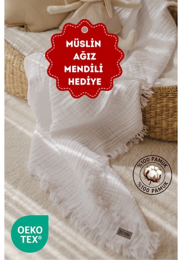 Zeypba Müslin 4 Katlı Müslin 110x110cm Pamuksu Yumuşaklık / Yeni Seri /110x110 CM Beyaz