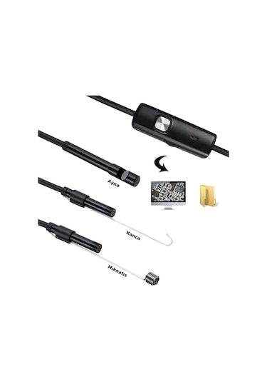 Endoskop 3 İn 1 Yılan Kamera Usb Micro Usb Type C 5m Sert Kablo