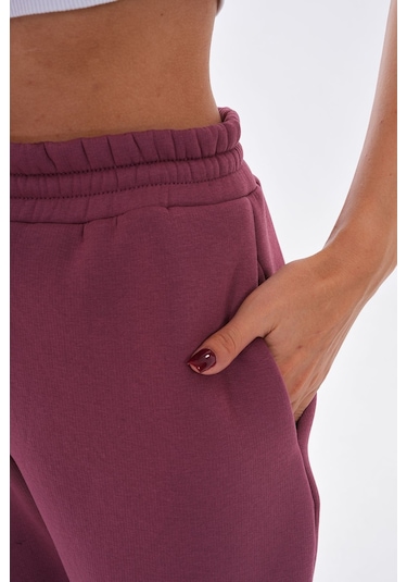 Kallima Vişne Kışlık Şardonlu Yüksek Bel Bol Paça Eşofman Altı Gülkurusu