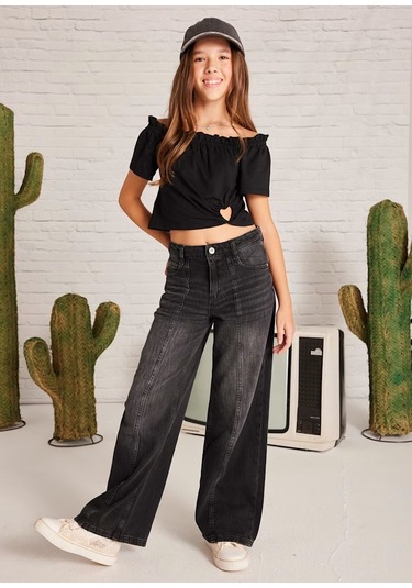 Mayoral Kız Çocuk Crop T-shirt 6028 Siyah