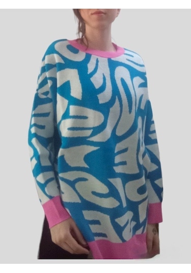 Boutique Venüs Kadın Kazak Desenli Oversize Çok Renkli Standart B Çok Renkli