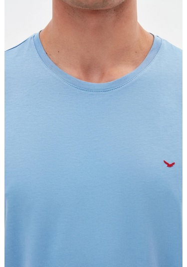 Ds Damat Regular Fit Açık İndigo Düz Nakışlı %100 Pamuk T-shirt 4hc140632006m 7069341