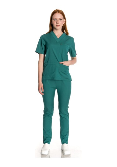 Unisex Likralı Koyu Yeşil Scrubs