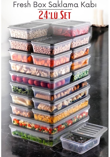 Ny Home 24'lü Set Freshbox Mikrodalga Ve Difrize Uygun Saklama Kabı Gri