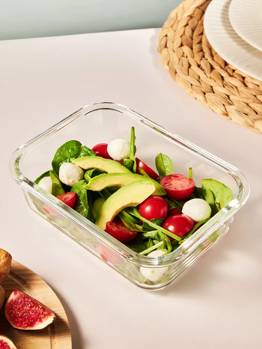 Good Sale 1000 Ml Dikdörtgen Cam Saklama Kabı Kapak Dahil 8323570 Beyaz