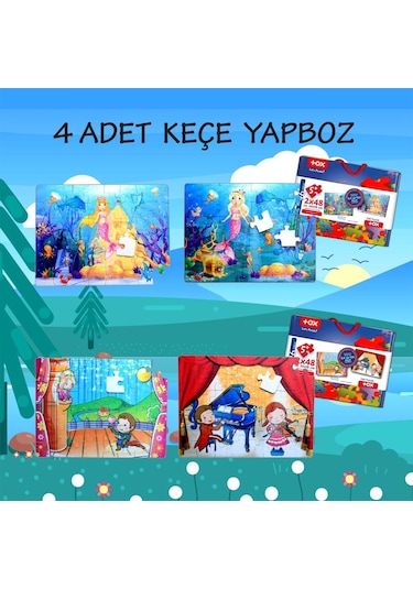 4 Set 96 Parça Tox Deniz Kızı Ve Sahne 5+ Keçe Yapboz 5 Yaş P