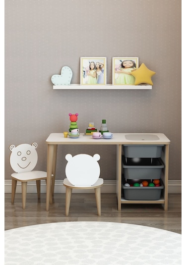Moniev Çocuk Çalışma Masası Oyun Ve Etkinlik Masası Yaz Sil Masa Gri Gri