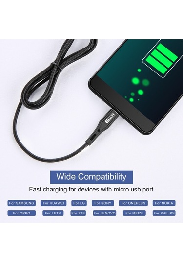 Gtwın Mikro Usb Kablosu Huawei Mikro Usb Kablosu 3a Hızlı Şarj Xiaomi Samsung Uyumlu Android Cep Telefonu Şarj Veri Kablosu