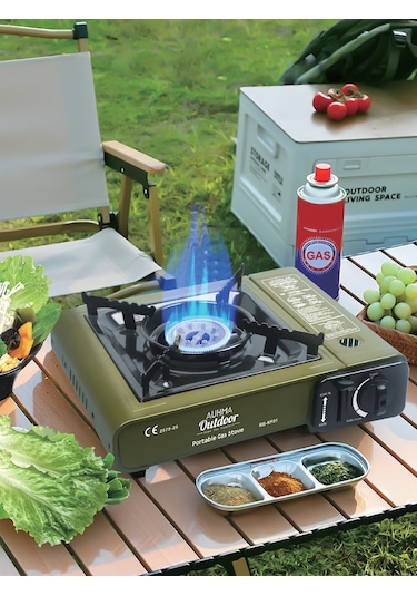 Auhma Rb-kf01 Portatif Kamp Ocağı 2.3kw Yeşil Taşınabilir Tekli Gazlı Ocak Rüzgar Geçirmez, Pikn Yeşil