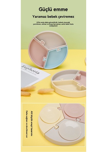 Jianfan Bölmeli Silikon Mama Tabağı Ve Birleşmeli Kase Bebek Beslenme Seti Sarı Kayısı Mavi Üçiğne Diğer