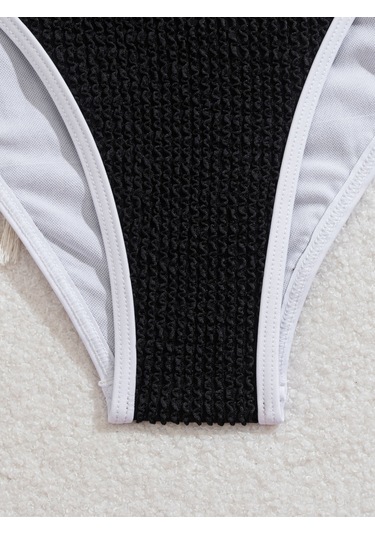 Yaz Patlamasımmodelleri Yüksek Bel İnce Tek Omuz Tek Tek Parça Mayo Metal Halka Degoratifi Darbe Renk Diişbikini Akımım Elbise Kadını Plaj Taatil Geçmezi Beyaz - Siyah